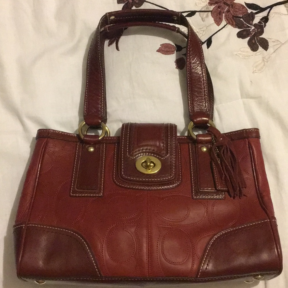 💝 Coach Hamilton Logo Signature Red/Wine Carryall - Picture 3 of 8